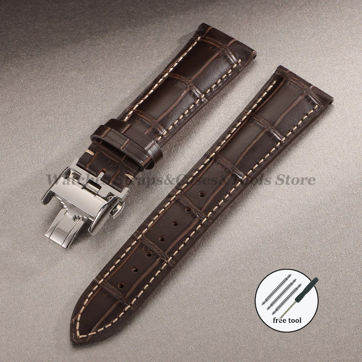 18mm 19mm 20mm 21mm 22mm Cowhide Leather Watch Strap for Longines Watch Bracelet Universal Butterfly Clasp Wristband Replacement