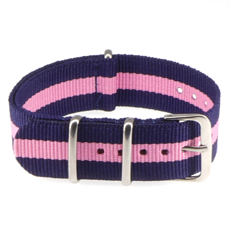 Striped Nylon Watch Strap with Silver Buckle (16-22mm)
