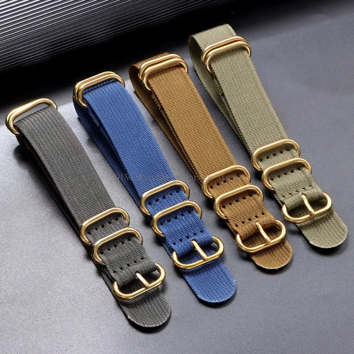 5-Ring Gold Buckle Nylon Watch Band