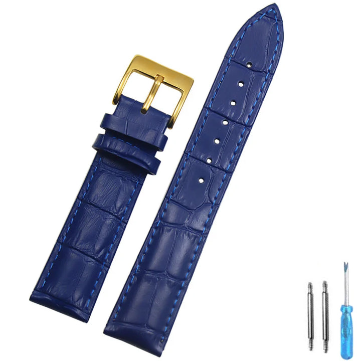 Genuine Leather Watch Strap – 14–24mm with Steel Buckle & Tool