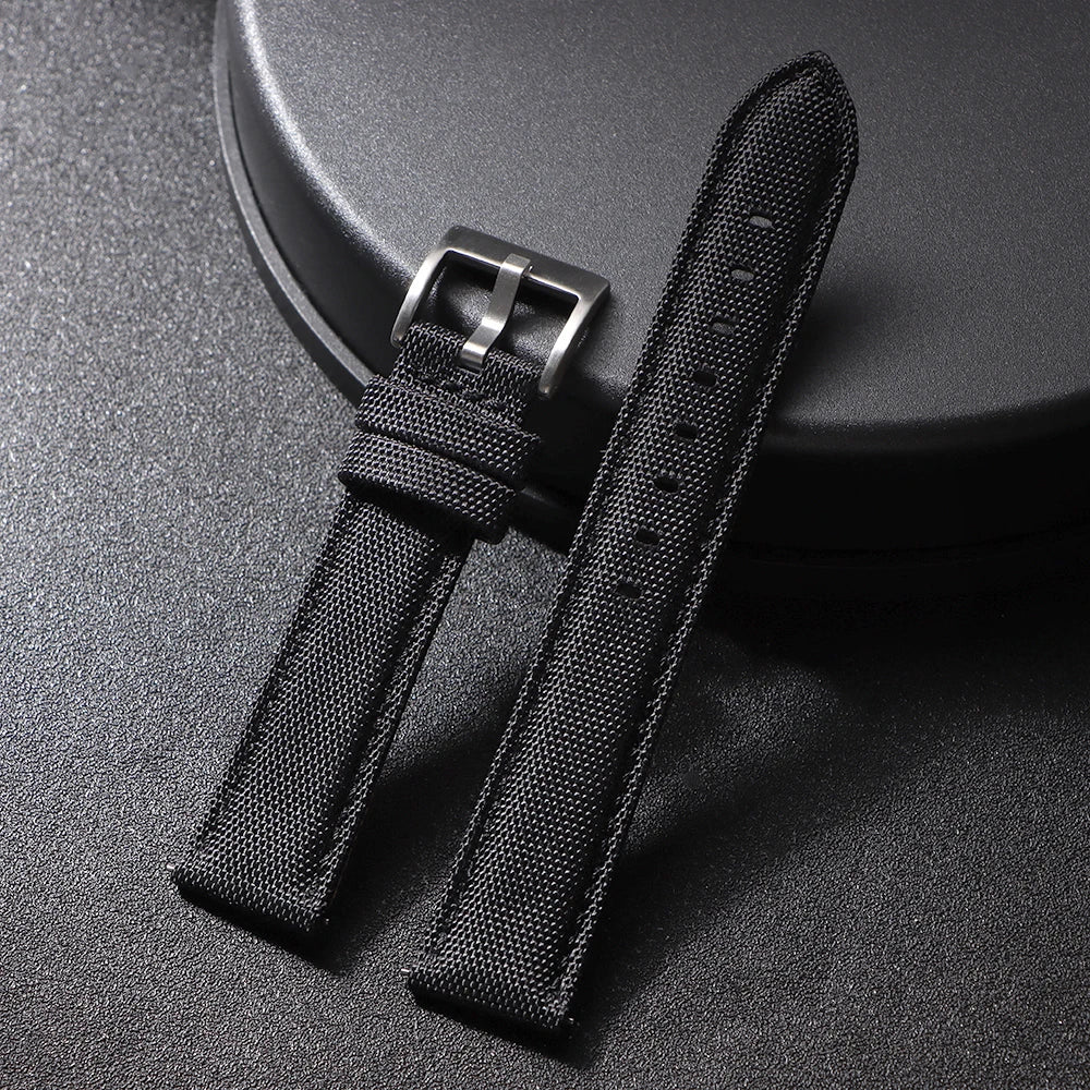 Nylon & Leather Hybrid Watch Strap (20/22mm, Quick Release)