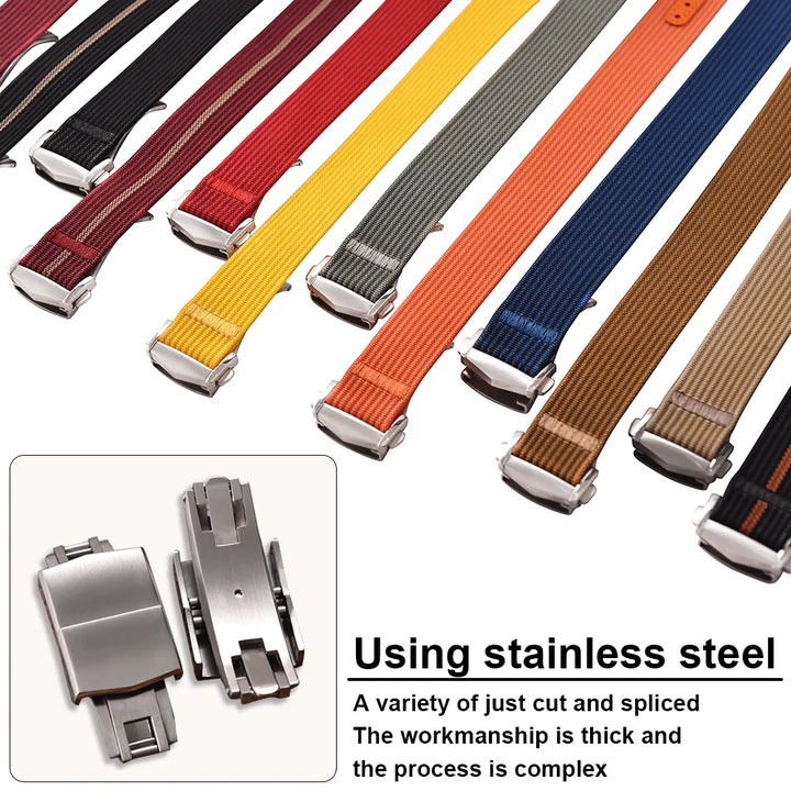 Ribbed Nylon & FKM Rubber Watch Strap – 18–22mm Folding Buckle for Omega, Tudor & Seiko