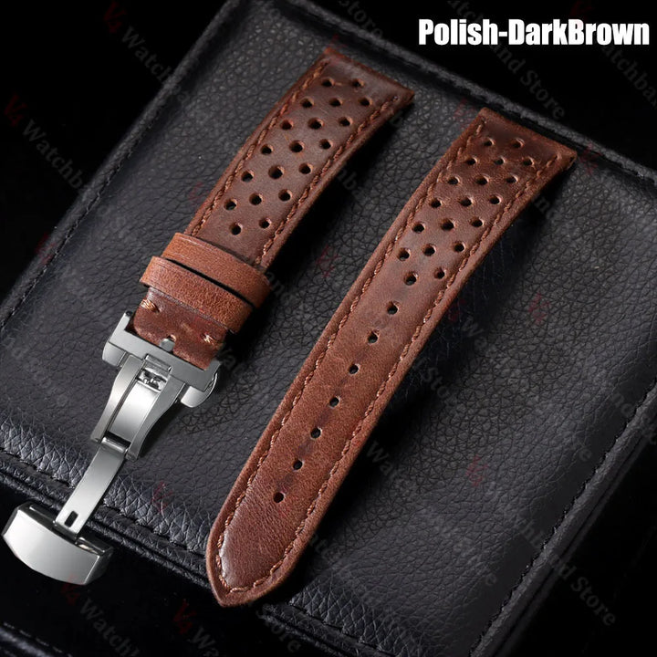 Genuine Cowhide Leather Watch Strap – 18/20/22mm, Vintage, Butterfly Buckle