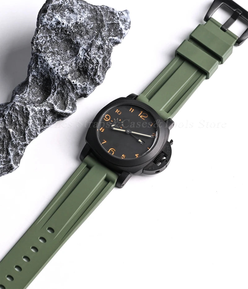 FKM Fluororubber Strap Watchband For Panerai 111 386 441 22mm 24mm Bracelet for Seiko for Tissot Men's Waterproof High Quality