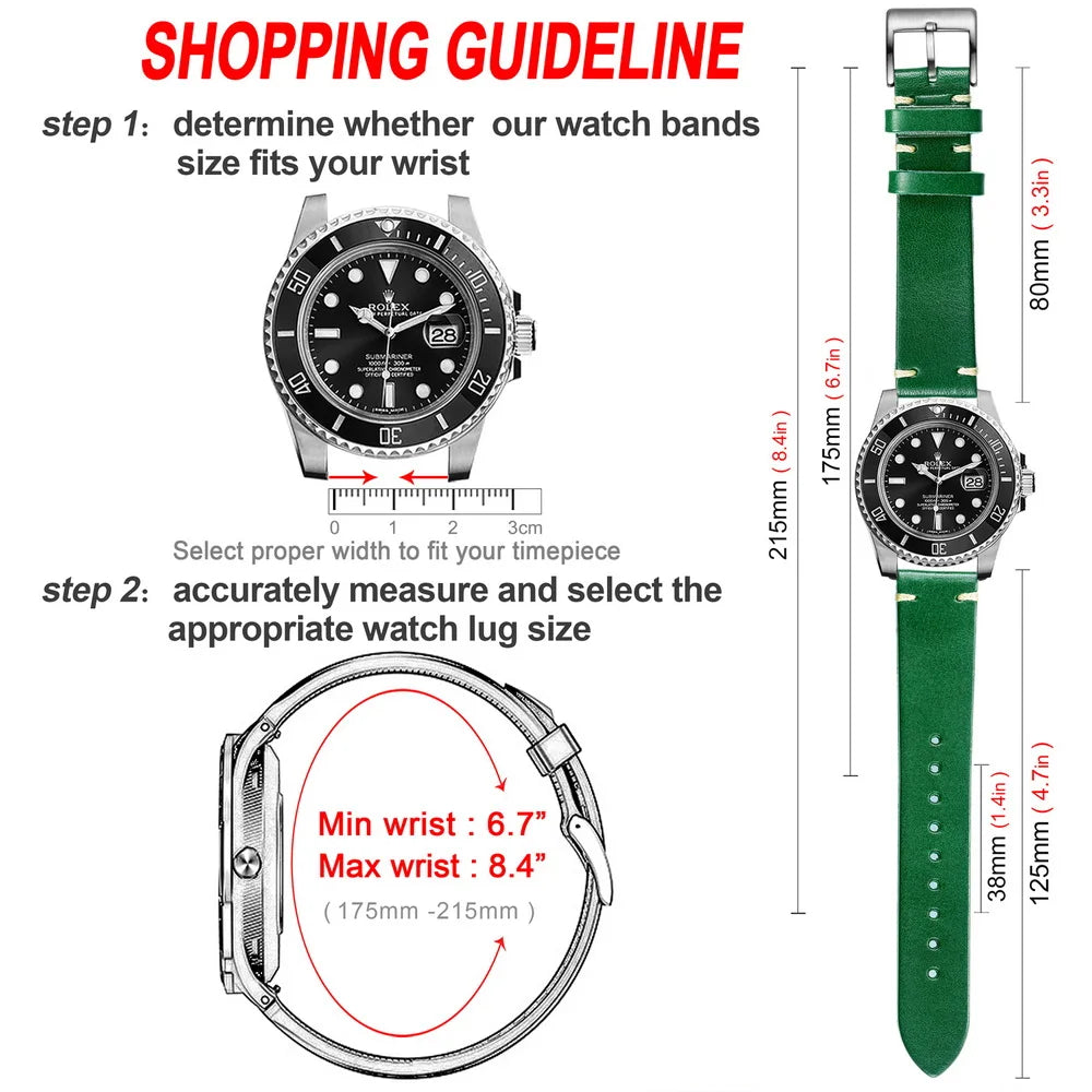 HEMSUT Handmade Italian Leather Watch Band (18-22mm)