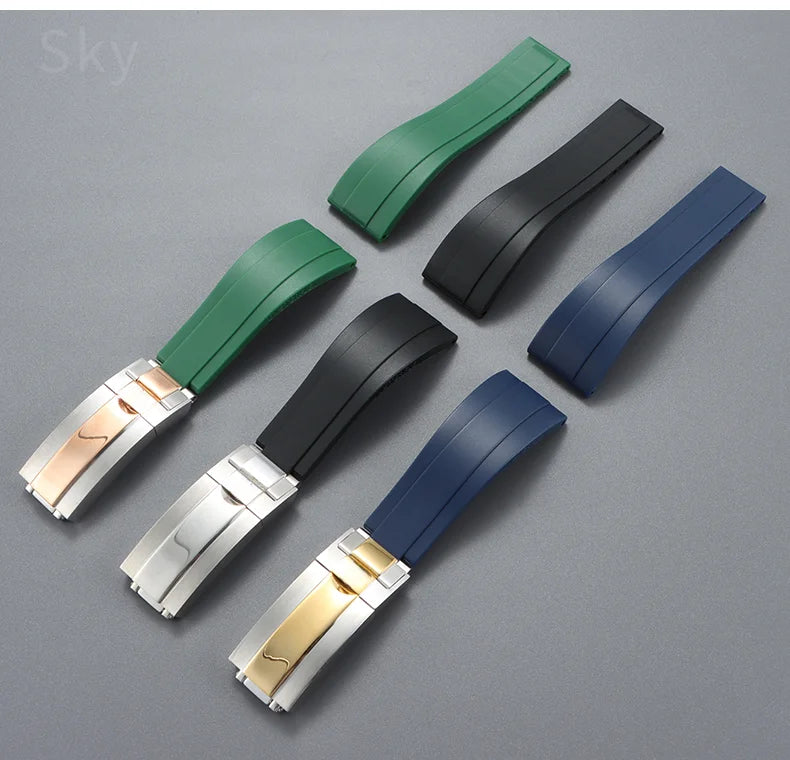 Rubber Watch Strap with Stainless Steel Butterfly Buckle for Rolex