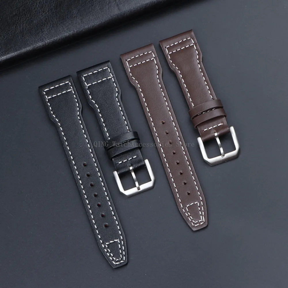 Genuine Cowhide Leather Strap for IWC Pilot – 20/21/22mm, Folding Buckle