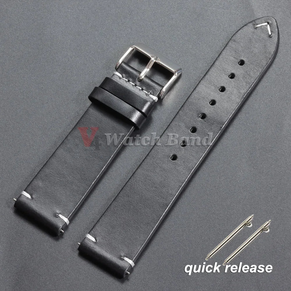 Vintage Oil Wax Leather Watch Strap 18–24mm for Omega & Seiko