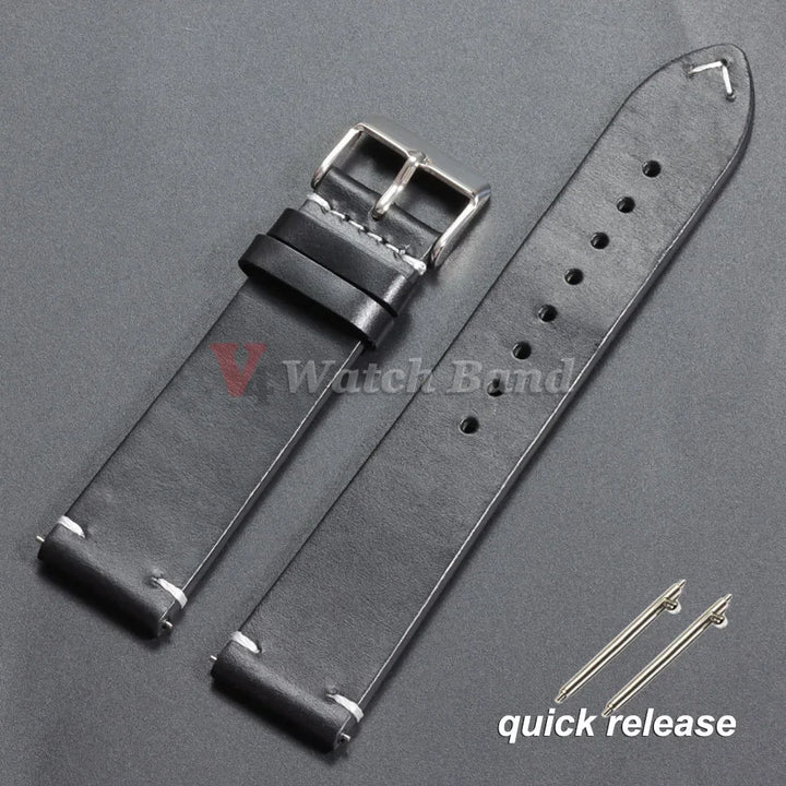 Vintage Oil Wax Leather Watch Strap 18–24mm for Omega & Seiko