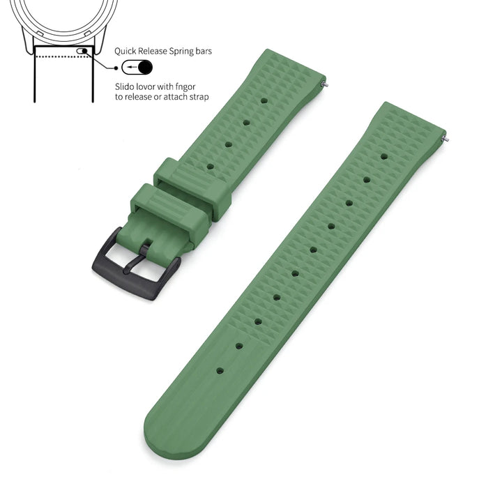 Premium Grade Waffle FKM Watch Band 20mm 22mm Quick Release Fluoro Rubber Waffle Watch Strap For Traditional Diving Watch