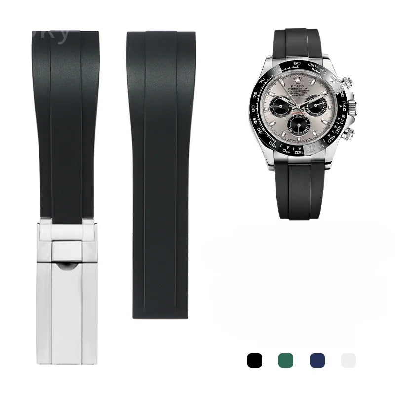 Rubber Watch Strap with Stainless Steel Butterfly Buckle for Rolex