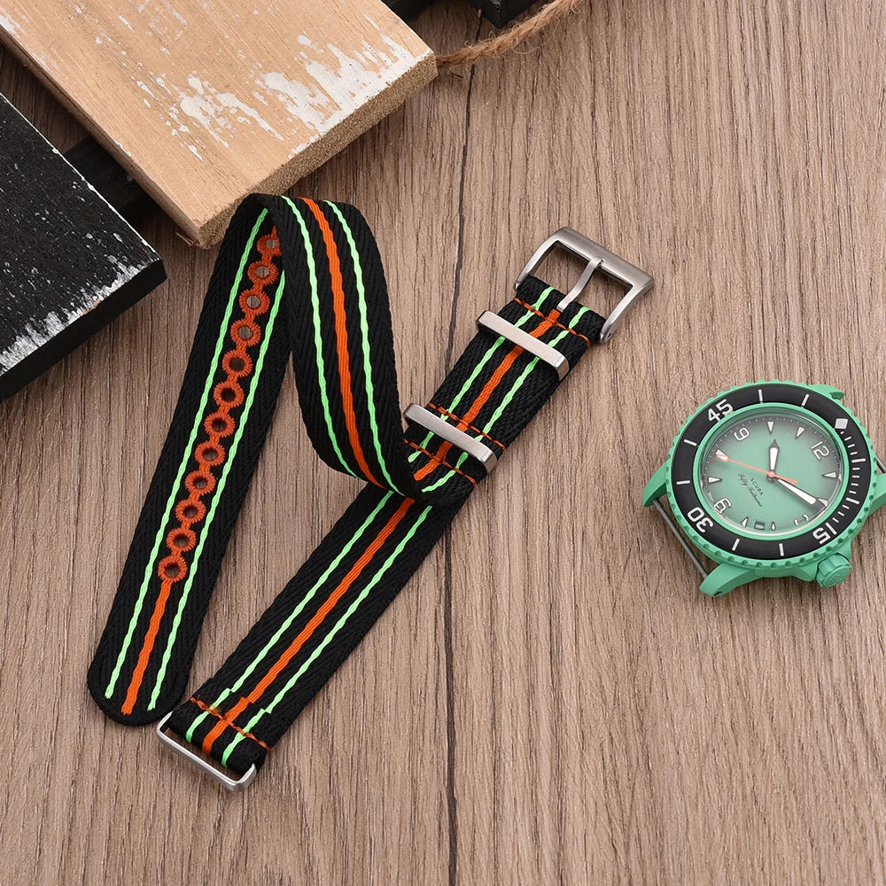 NATOBEL Embroidery Recycled Nylon Sailcloth Strap 20mm 22mm Luminous Recycled Nylon Watchband For Scuba Fifty Series Watches