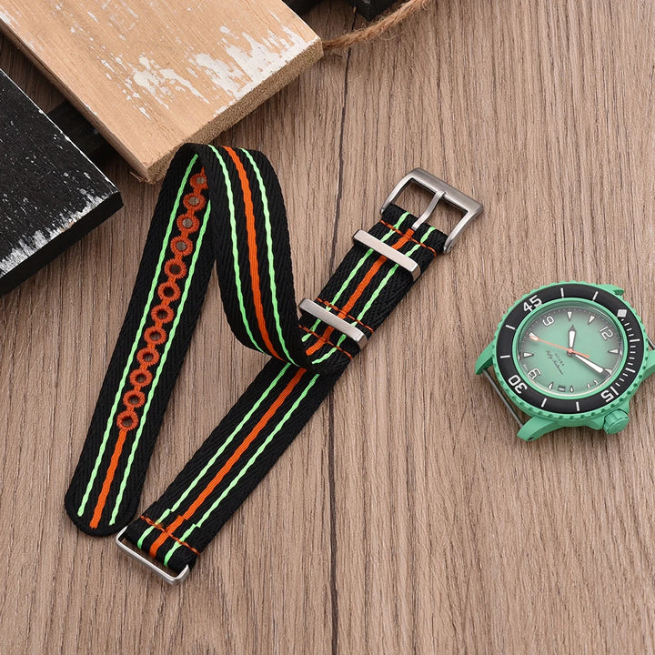 NATOBEL Embroidery Recycled Nylon Sailcloth Strap 20mm 22mm Luminous Recycled Nylon Watchband For Scuba Fifty Series Watches