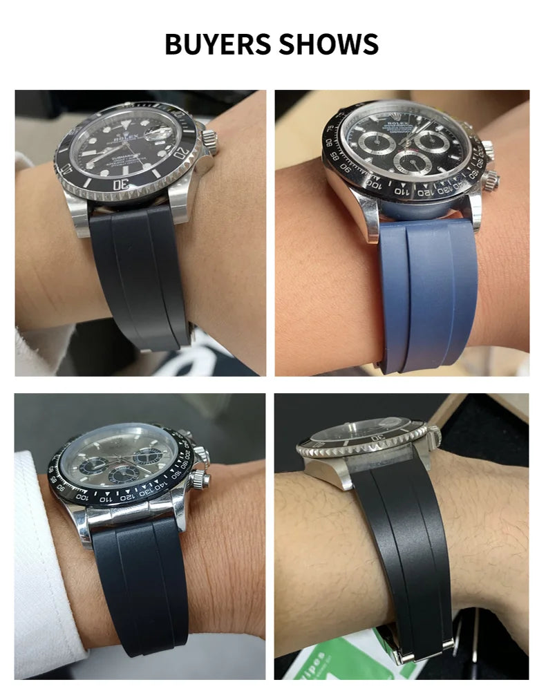 Rubber Watch Strap with Stainless Steel Butterfly Buckle for Rolex