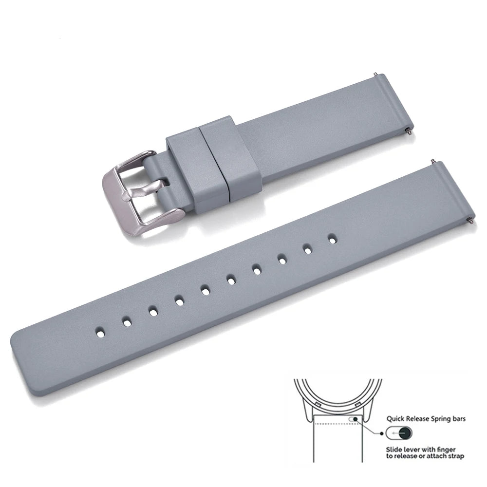 Premium Grade Flat Smooth FKM Rubber Watch Strap 16mm 18mm 20mm 22mm 24mm Soft Quick Release Rubber Watch Bands