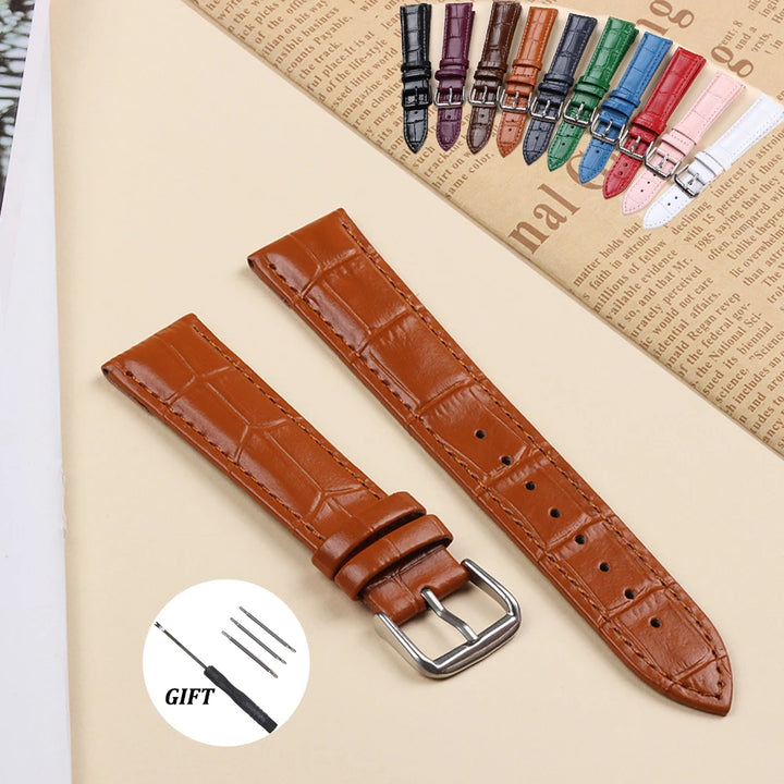 10mm–24mm Genuine Calfskin Leather Watch Strap (Slub Pattern, Universal)