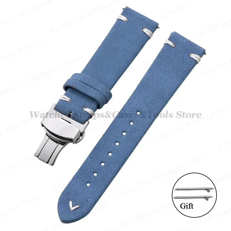 Suede Leather Watch Strap – 18/20/22mm, Universal with Butterfly Buckle