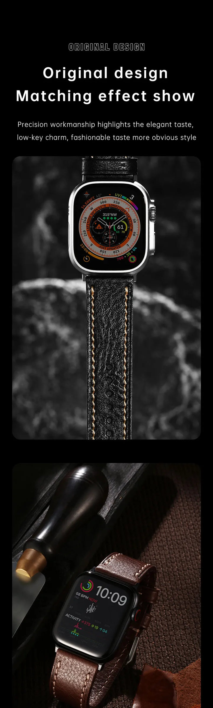 2023New Apple Watch Strap Ultra 2 49mm Series 9 8 7 6 SE 45mm 44mm 41mm 40mm Vegetable Calf Leather Bands For Apple Watch