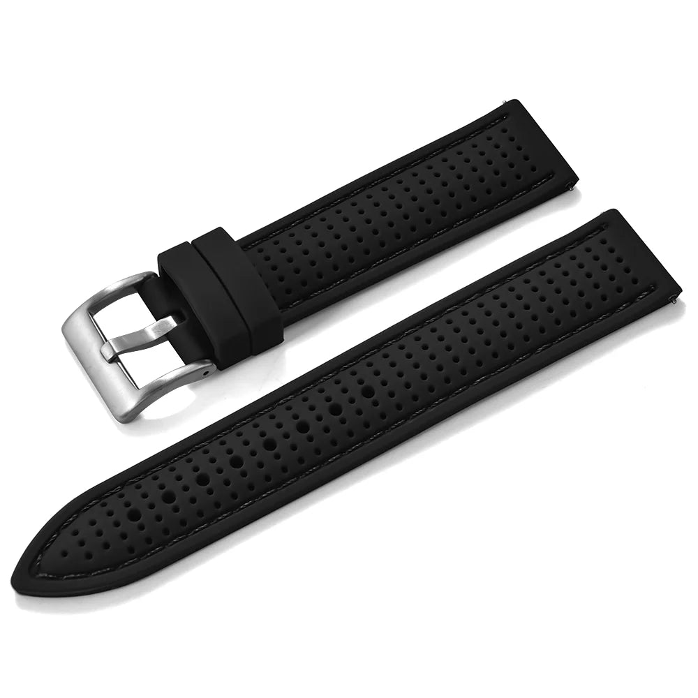 JUELONG Premium Porous Design Soft Rubber Watch Strap Perfect Fit Flat End Universal Quick Release Watch Strap 18mm 20mm 22mm