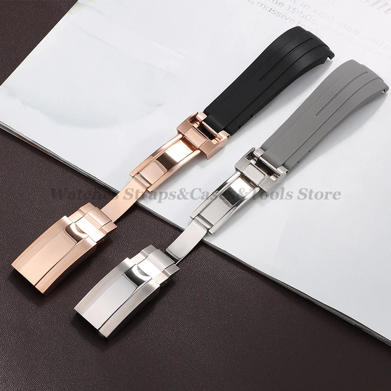 Curved Rubber Watch Strap for Rolex Daytona/Submariner – 20–22mm, Silicone