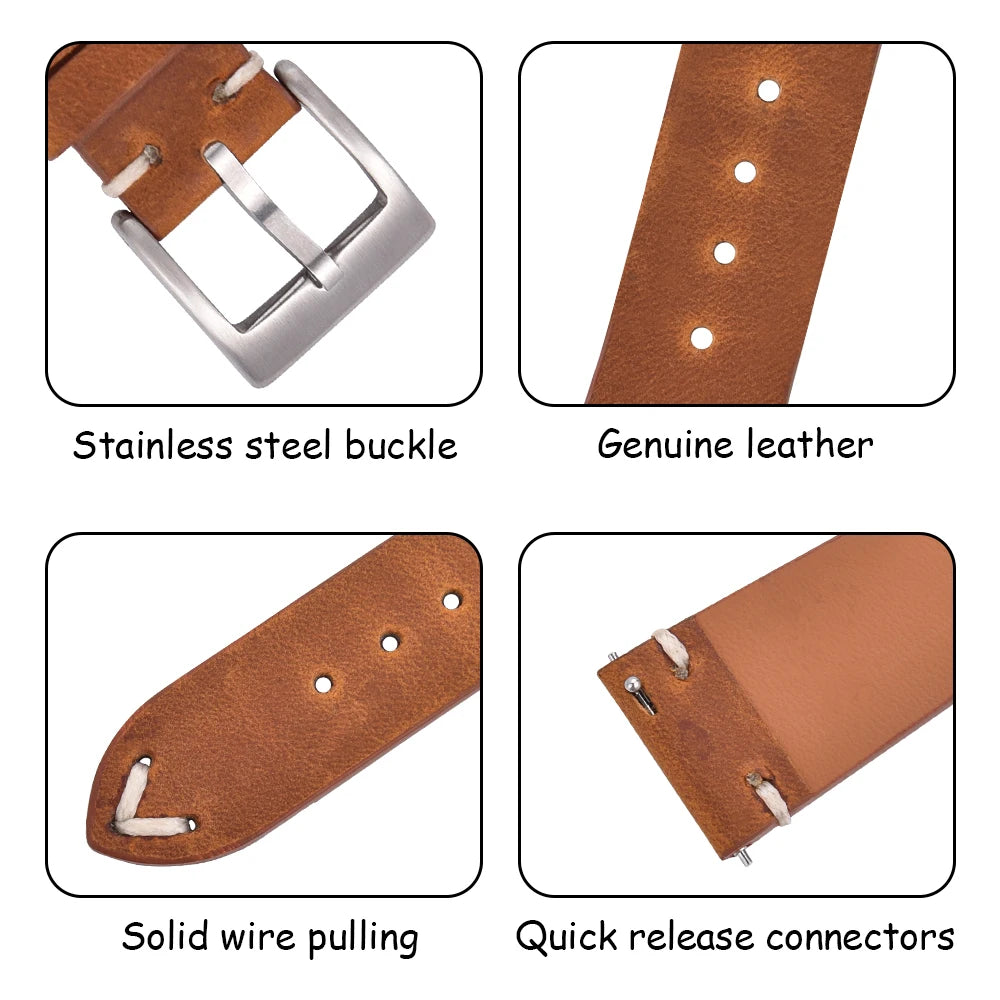 Crazy Horse Leather Watch Strap 18–22mm Quick Release