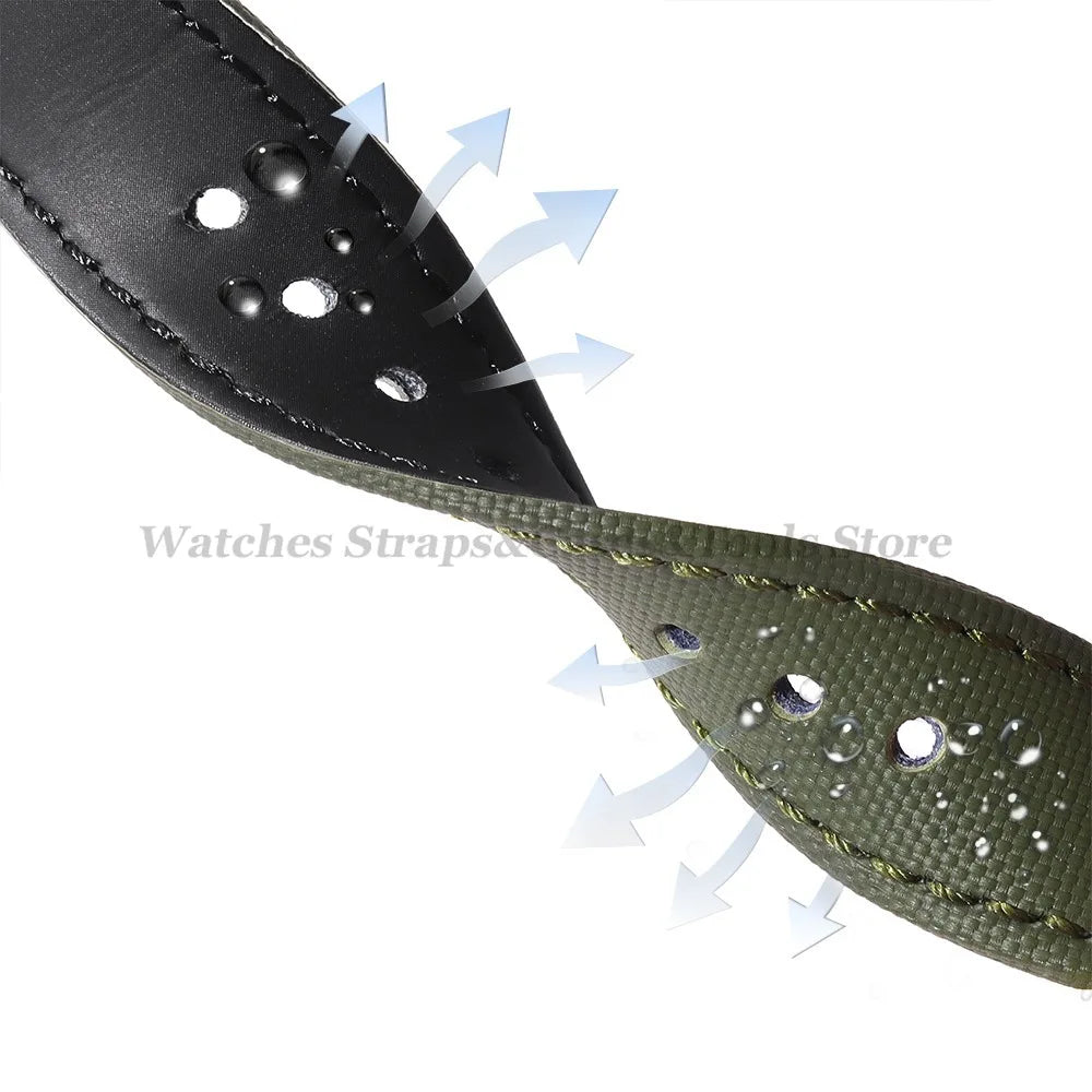 Sailcloth Nylon & Leather Watch Strap – 20/22mm, Omega & Huawei, Green