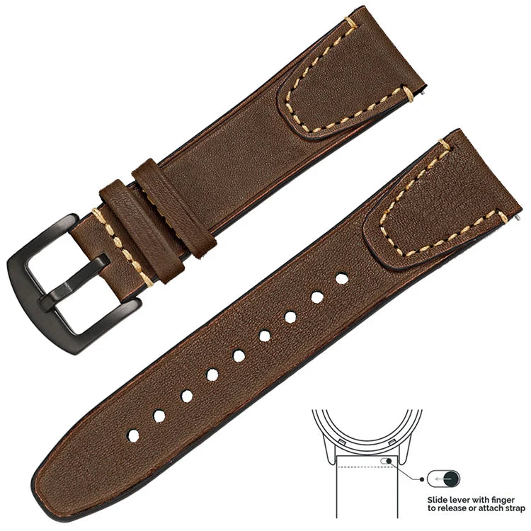 op Grain Genuine Leather Watch Band 20mm 22mm (Quick Release)