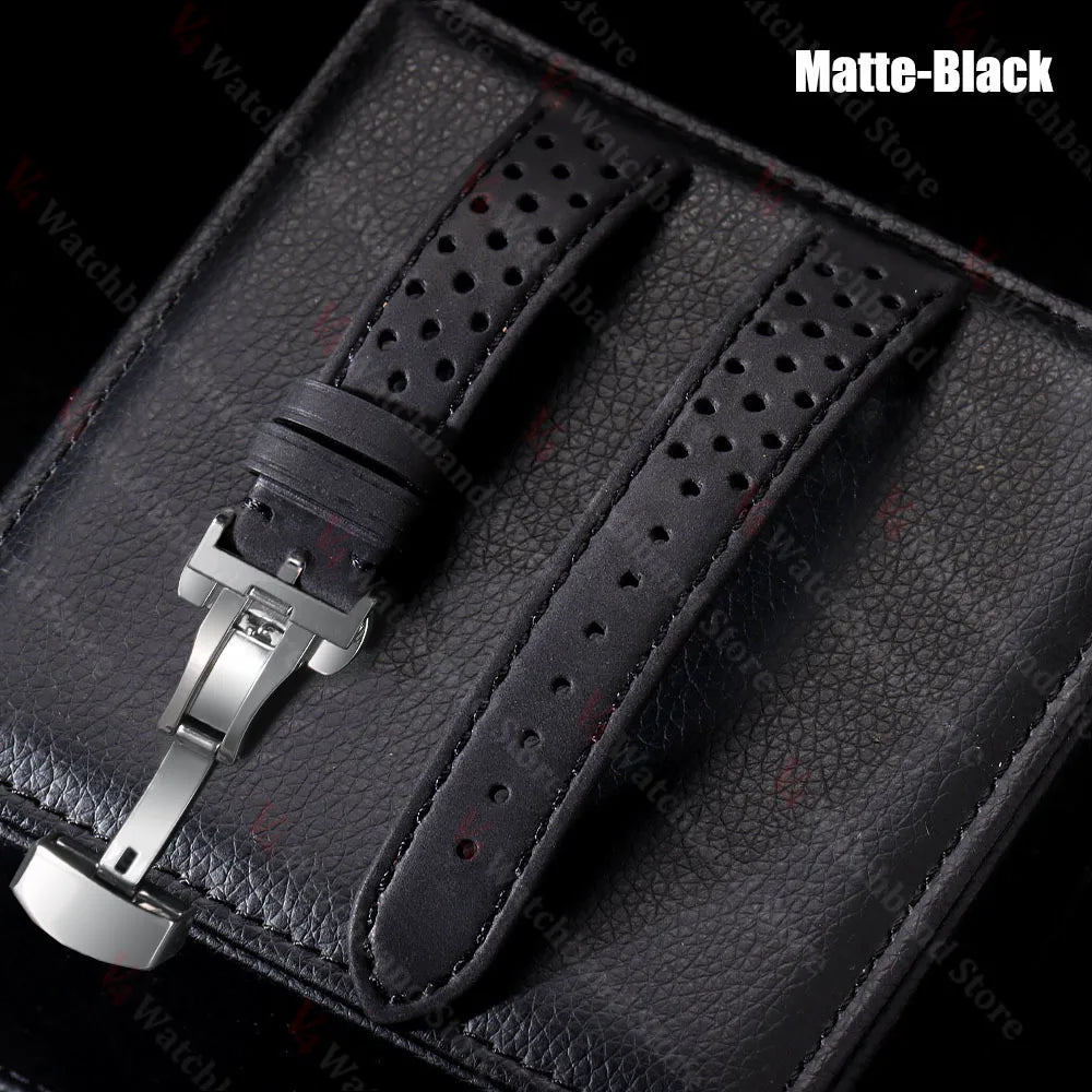 Genuine Cowhide Leather Watch Strap – 18/20/22mm, Vintage, Butterfly Buckle