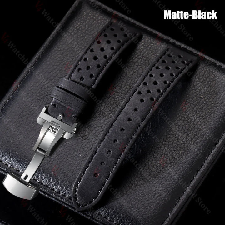 Genuine Cowhide Leather Watch Strap – 18/20/22mm, Vintage, Butterfly Buckle