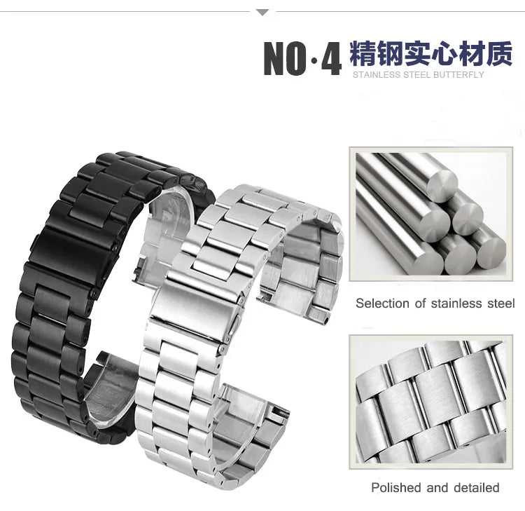 Black & White Steel Watch Band 20–24mm for Samsung Gear S3–S5 (46/42mm)