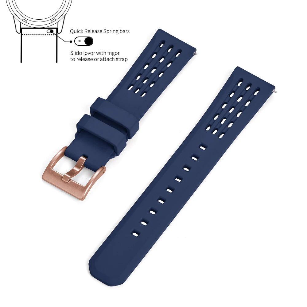 Premium-Grade Porous Structure Quick Release Fluorine Rubber Watch Strap 20mm 22mm New Design FPM/FKM Rubber Watch Band