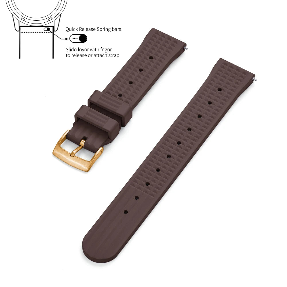 Premium Grade Waffle FKM Watch Band 20mm 22mm Quick Release Fluoro Rubber Waffle Watch Strap For Traditional Diving Watch