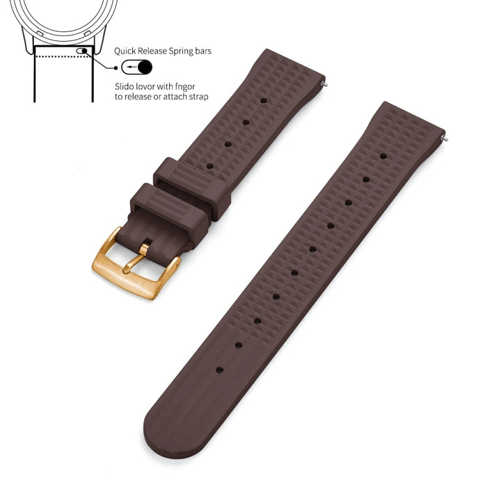 Premium Grade Waffle FKM Watch Band 20mm 22mm Quick Release Fluoro Rubber Waffle Watch Strap For Traditional Diving Watch