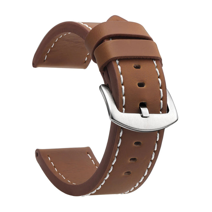 Fashion Vintage Leather Watch Strap – 18–24mm, Stainless Steel Buckle