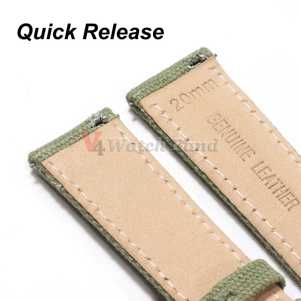 Genuine Leather & Nylon Watch Band 20–22mm (Quick Release, Vintage Weave)