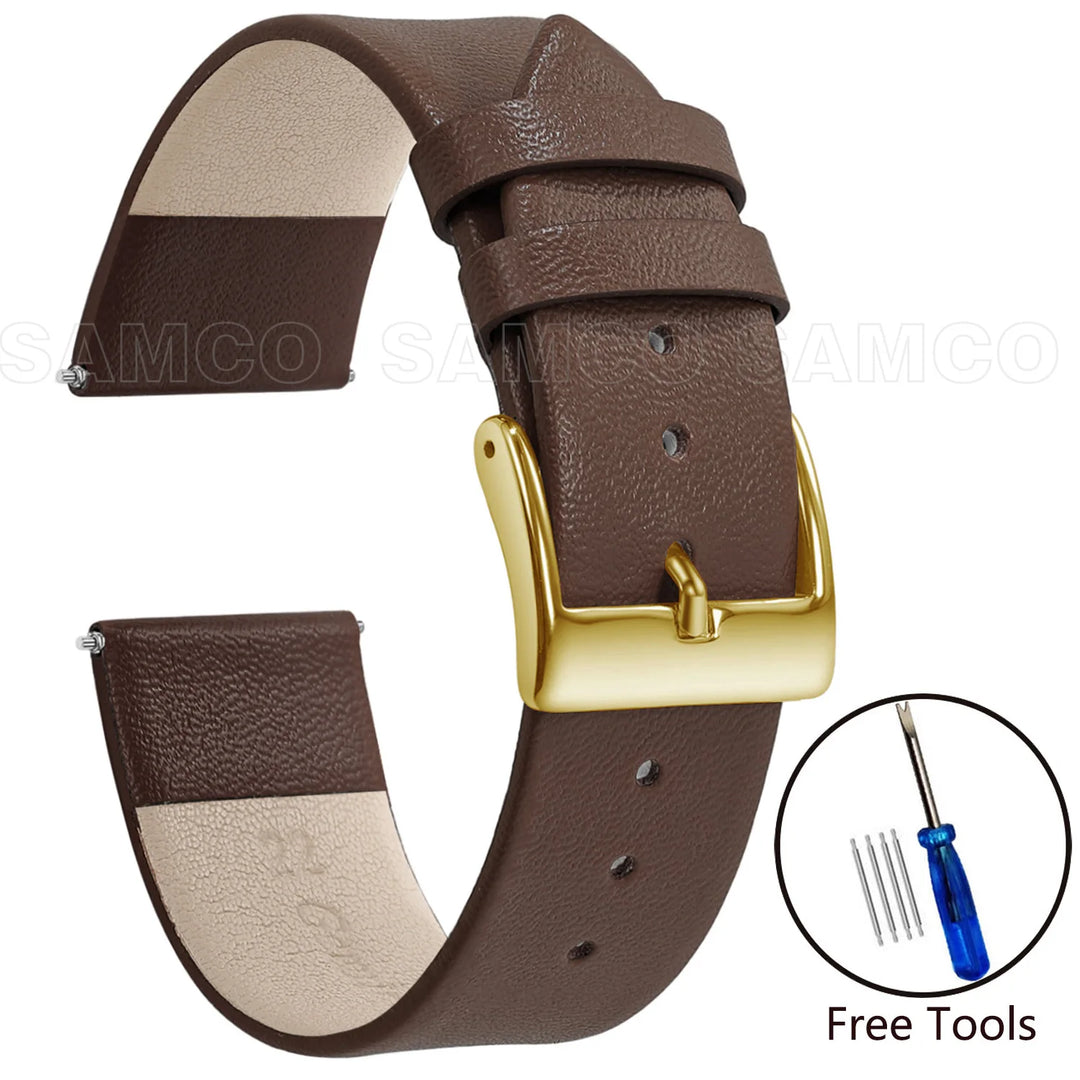 Genuine Leather Minimalist Thin Elegant Apple Watch Band 12–22mm (Soft Wrist Bracelet)