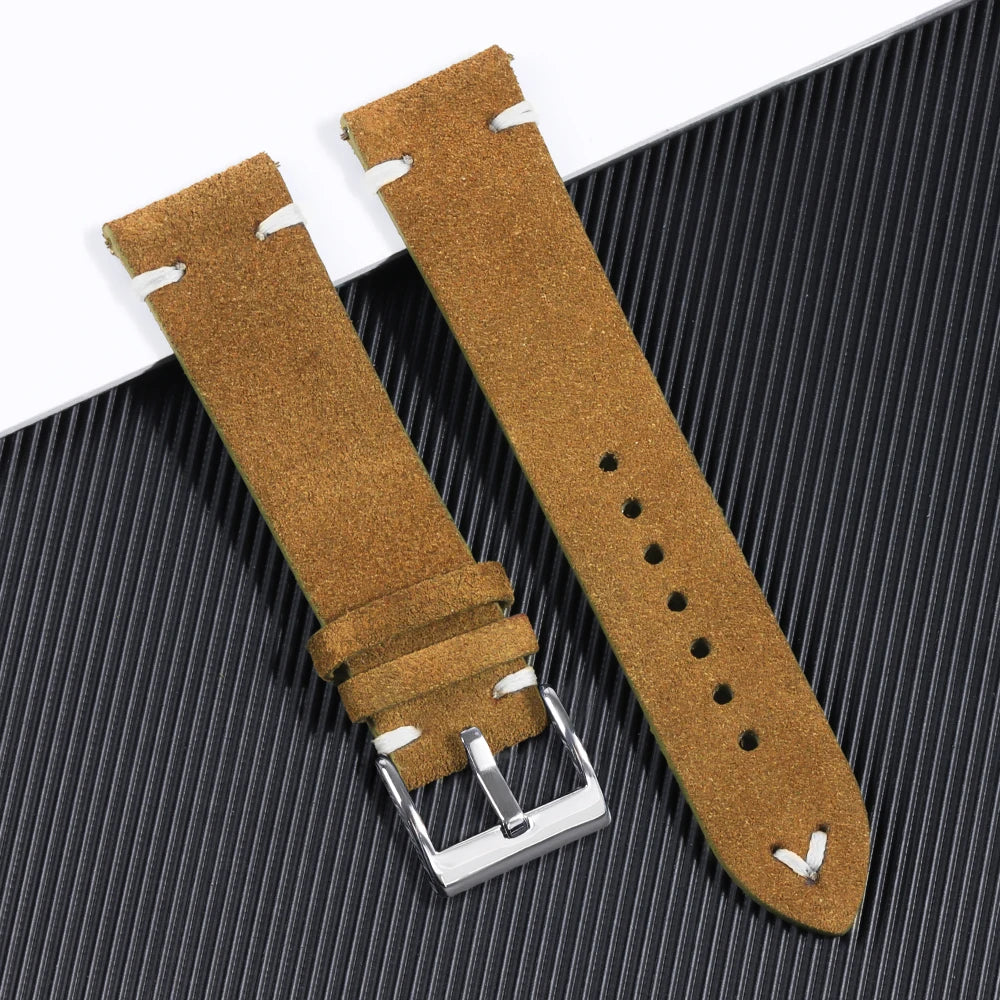 Vintage Suede Leather Watch Strap (Handmade Stitching)