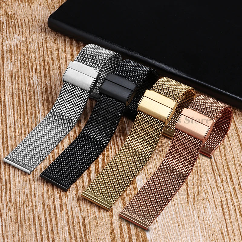 1.0mm Milanese Mesh Stainless Steel Watch Strap – 18–24mm, Quick-Release with Folding Buckle
