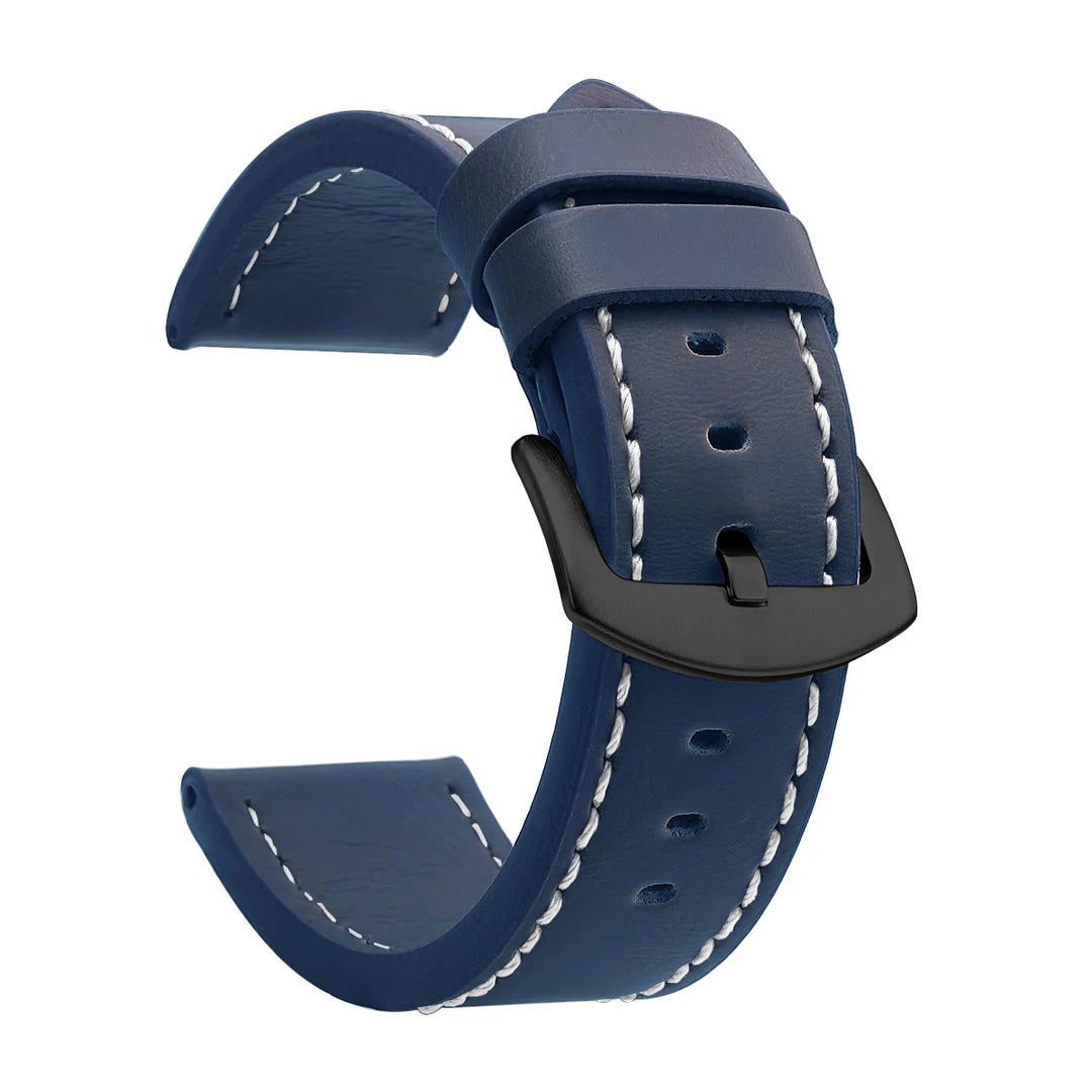 Fashion Vintage Leather Watch Strap – 18–24mm, Stainless Steel Buckle