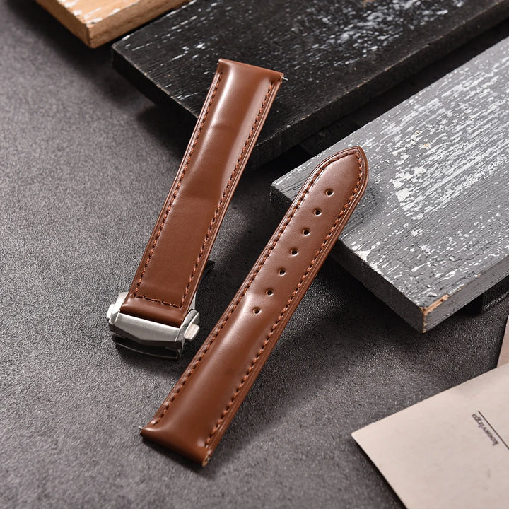 Cowhide Leather Strap Folding Buckle 19mm 20mm 21mm 22mm for Omega Seamaster Universal Leather Watch Band Watch Accessories Men