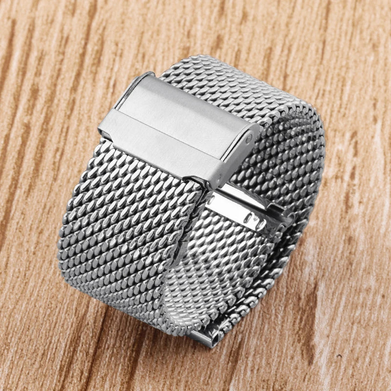 1.0mm Milanese Mesh Stainless Steel Watch Strap – 18–24mm, Quick-Release with Folding Buckle