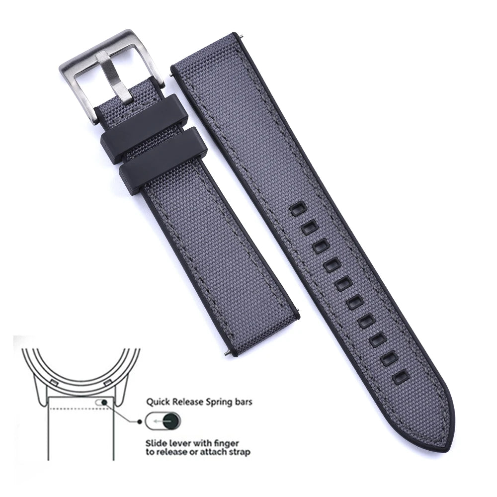 Premium Hybrid FKM Nylon Watch Band Quick Release Rubber Watch Strap 20mm 22mm Watch Strap Watch Replacement Watchband