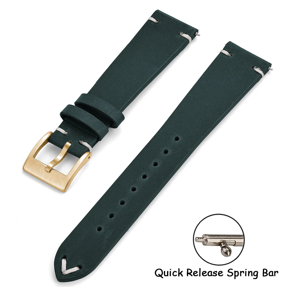 Crazy Horse Vintage Leather Quick-Release Watch Strap (18-22mm)