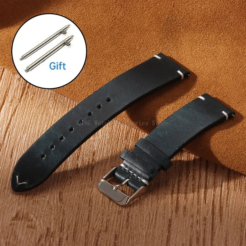Title: Vintage Oil Wax Leather Watch Band 18–22mm (Quick Release, Unisex)