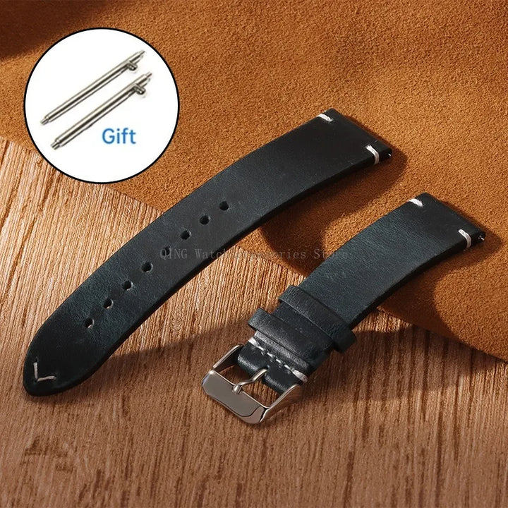 Title: Vintage Oil Wax Leather Watch Band 18–22mm (Quick Release, Unisex)