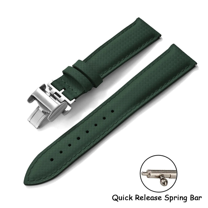 FKM Rubber Leather Watch Band 18/19/20/22mm Quick Release Sailcloth Leather Strap Butterfly Buckle Band For Omega Seiko Cartier