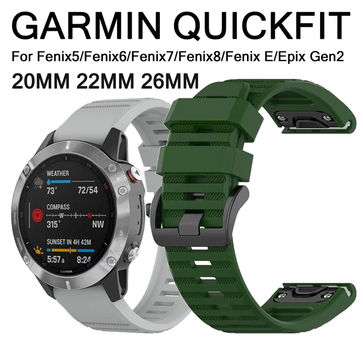 QuickFit Silicone Watch Strap 20/22/26mm for Garmin Fenix, Epix Gen2 & Enduro 2
