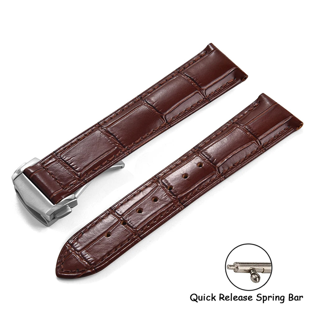 Calfskin Leather Watch Strap 19mm20mm 21mm 22mm For Omega 007 Seamaster 300 De ville AT150 Commander Folding Buckle Bracelet Men