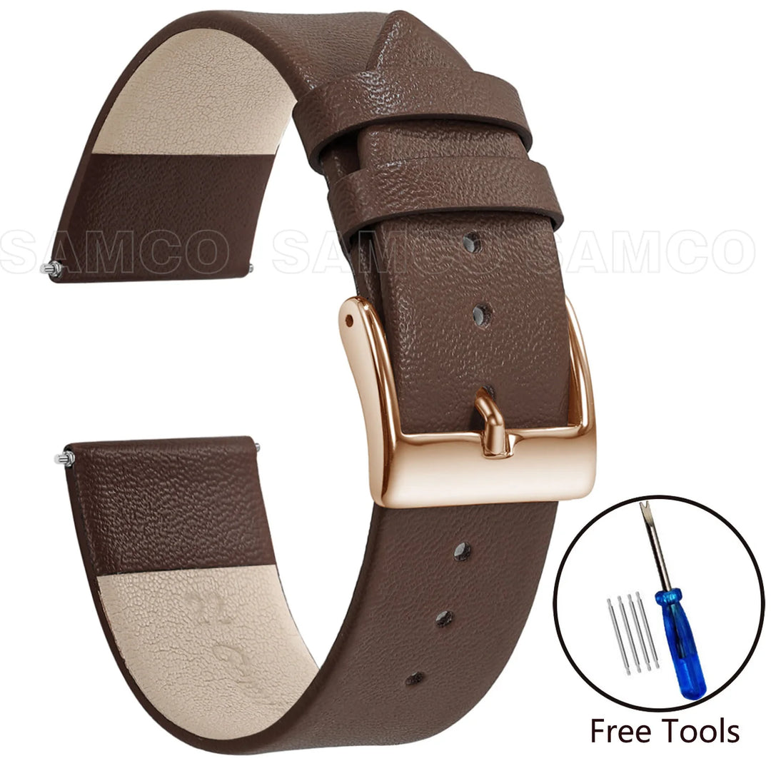 Genuine Leather Minimalist Thin Elegant Apple Watch Band 12–22mm (Soft Wrist Bracelet)