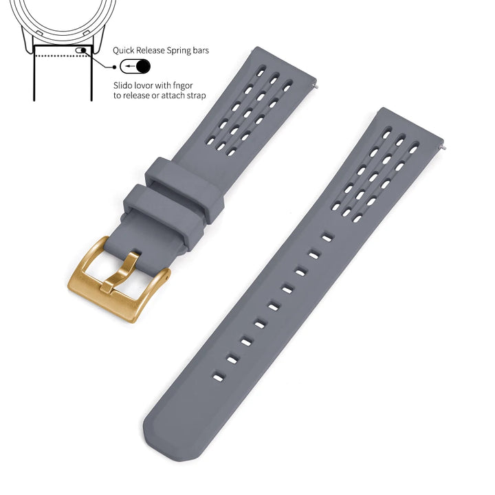 Premium-Grade Porous Structure Quick Release Fluorine Rubber Watch Strap 20mm 22mm New Design FPM/FKM Rubber Watch Band